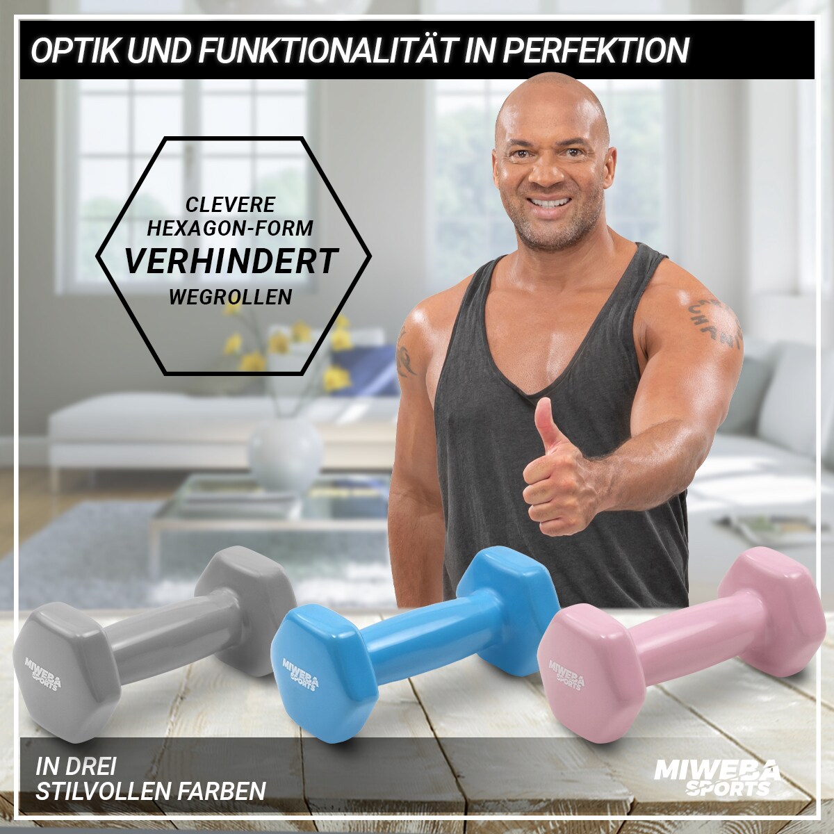 Miweba Sports Vinyl-Hanteln NKH110, Gymnastikhanteln im 2er-Set, 1-3 kg, rutschfest, bodenschonend (Türkis, 2,0 kg)