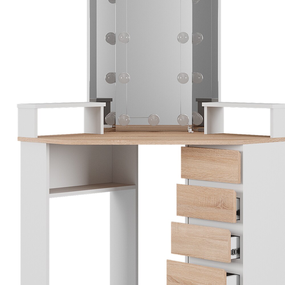 Vicco Eckschminktisch Frisiertisch Frisierkommode Tilda Weiß Sonoma Spiegel LED 110x140 cm modern Ablage