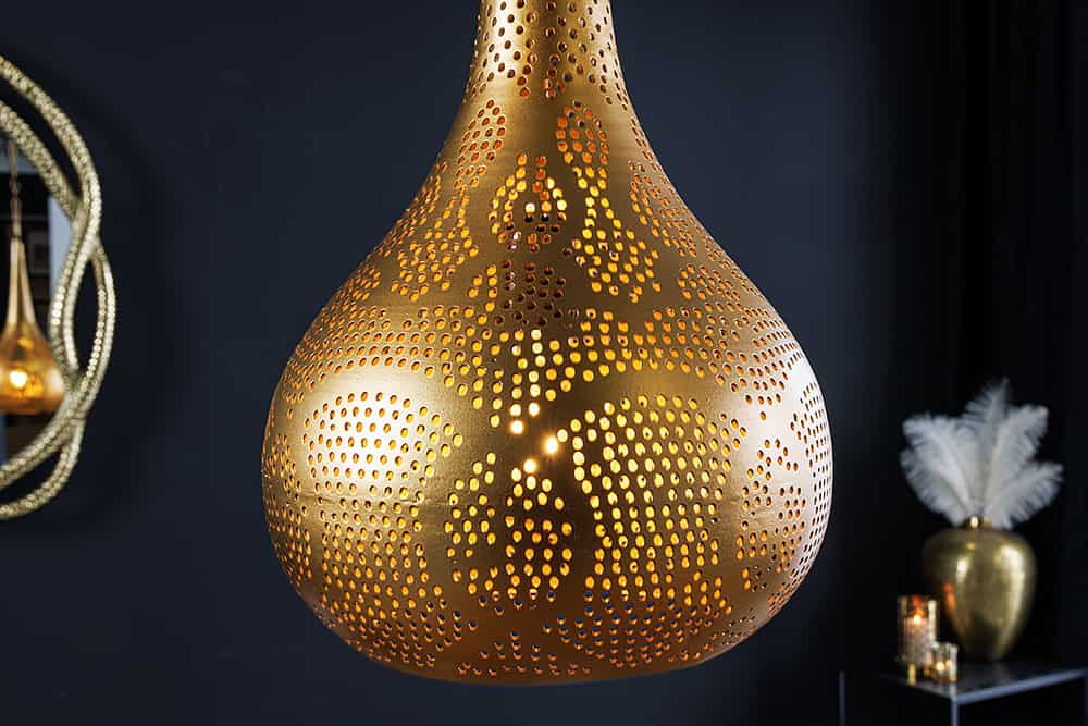 Handgefertigte Hängelampe ORIENT LIVING 50cm gold Eisen Tropfenform