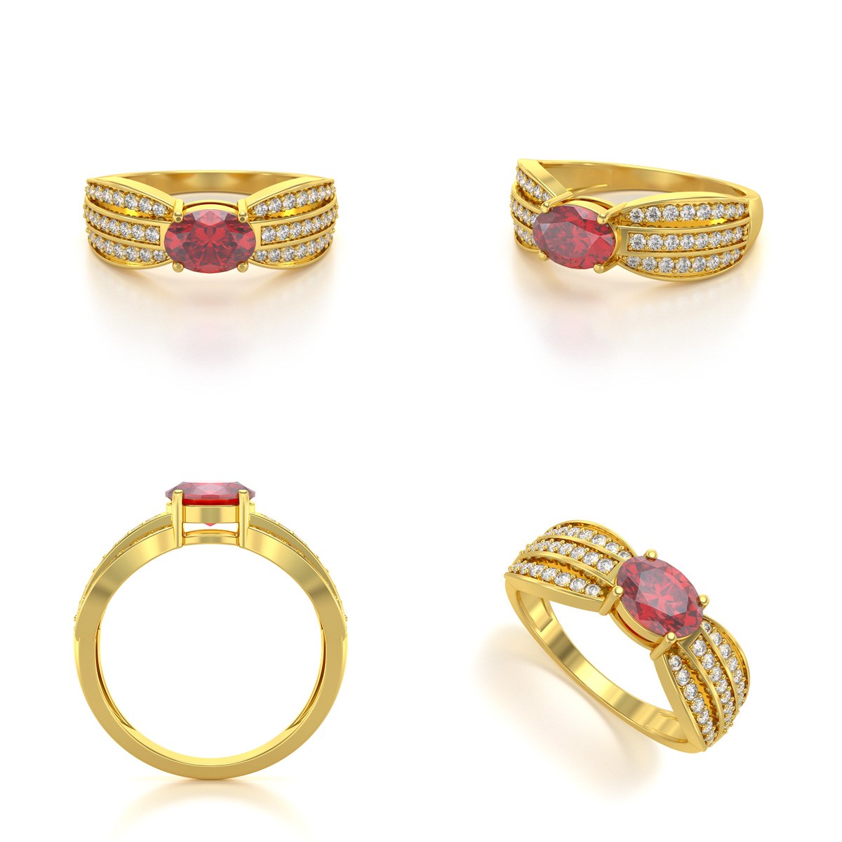 Bague ADEN Or 585 Jaune Rubis et diamants 2.89grs