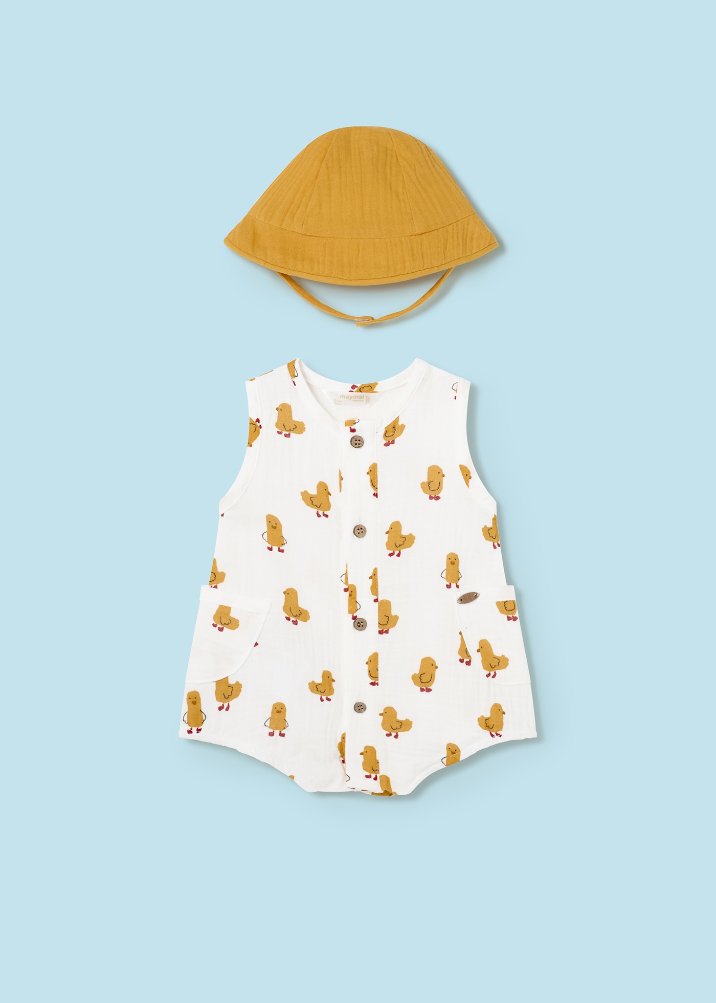 Macacão estampado Better Cotton com chapéu para recém-nascidos, milho