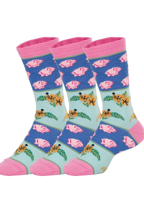 Socken, 3er-Pack, Blumenstreifen, bis 43-46