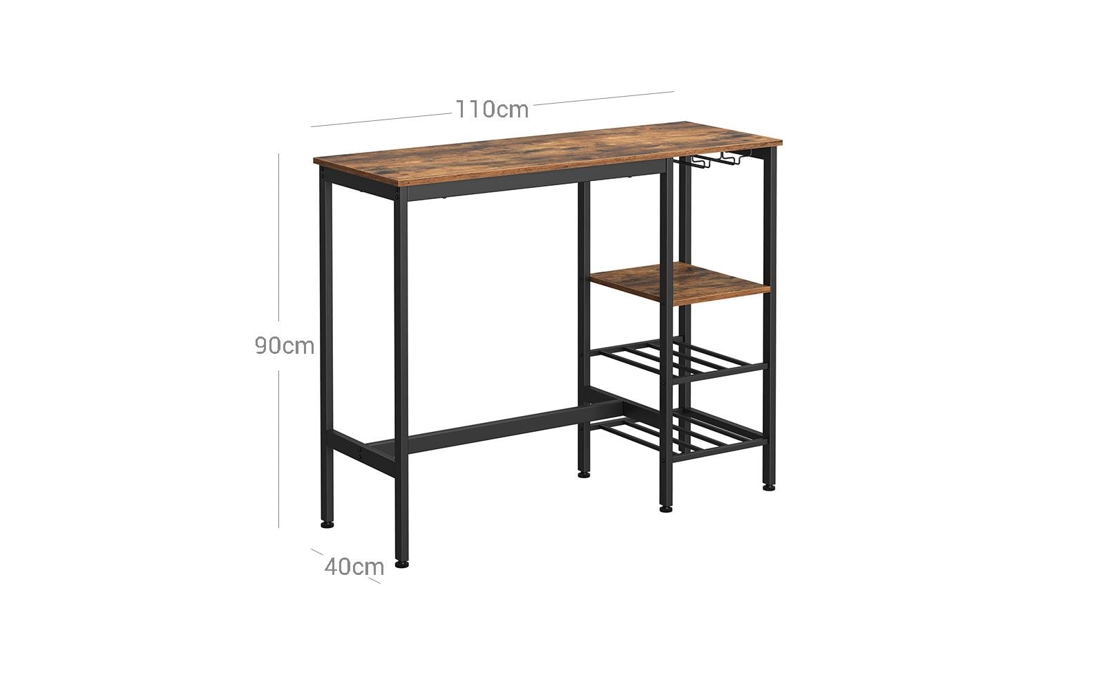 Bartisch Industrial 40 x 90 cm, Braun/Schwarz<br>Bartisch mit Halterungen