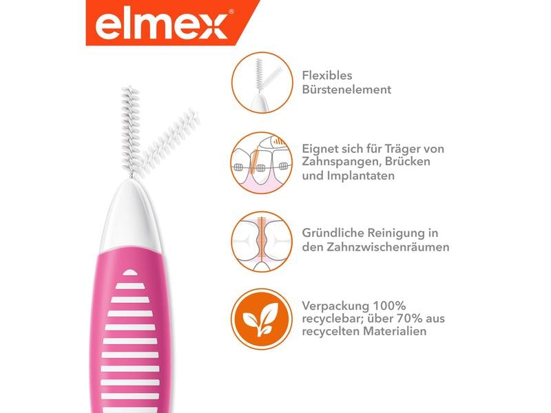 elmex Interdentalbürsten Pink, Grösse 0 0,4 mm, 8 Stück Hochwertige Bürsten für eine zuverlässige Reinigung der Zahnzwischenräume