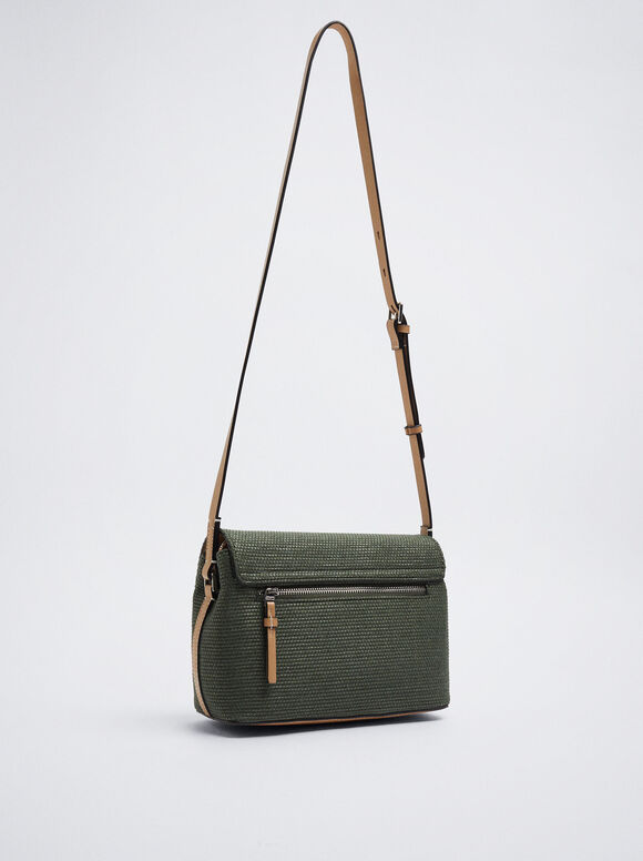 Bolsa de ombro com efeito palha - Cáqui