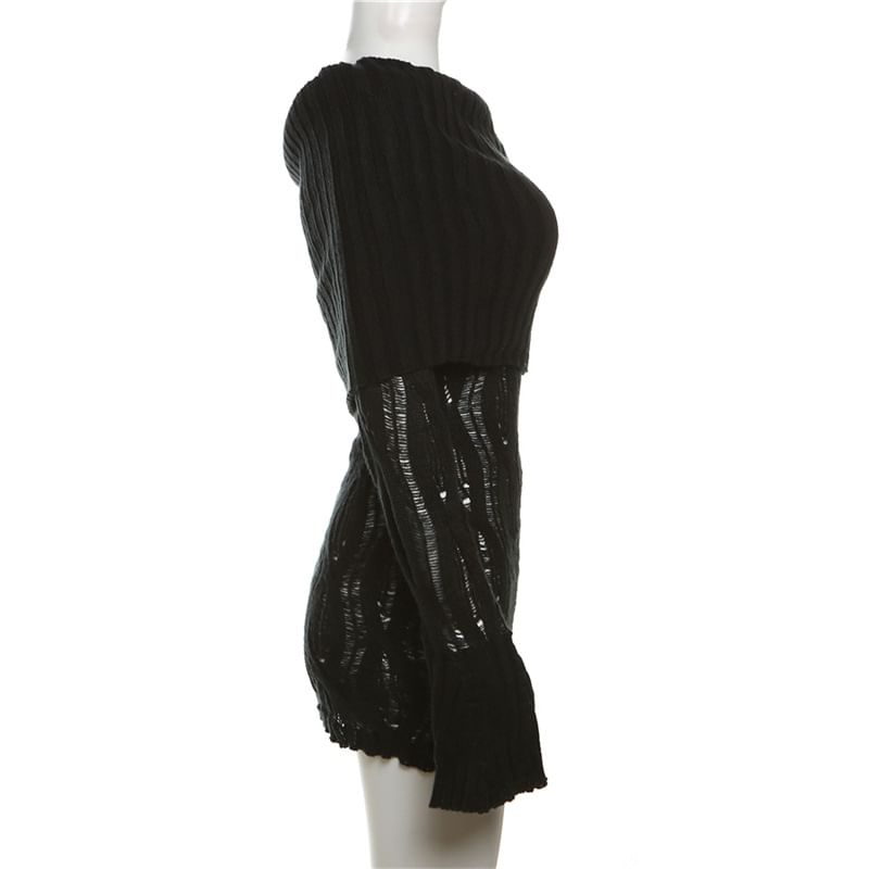 Sheparon - Kabelgebreide off-shoulder effen mini-truijurk