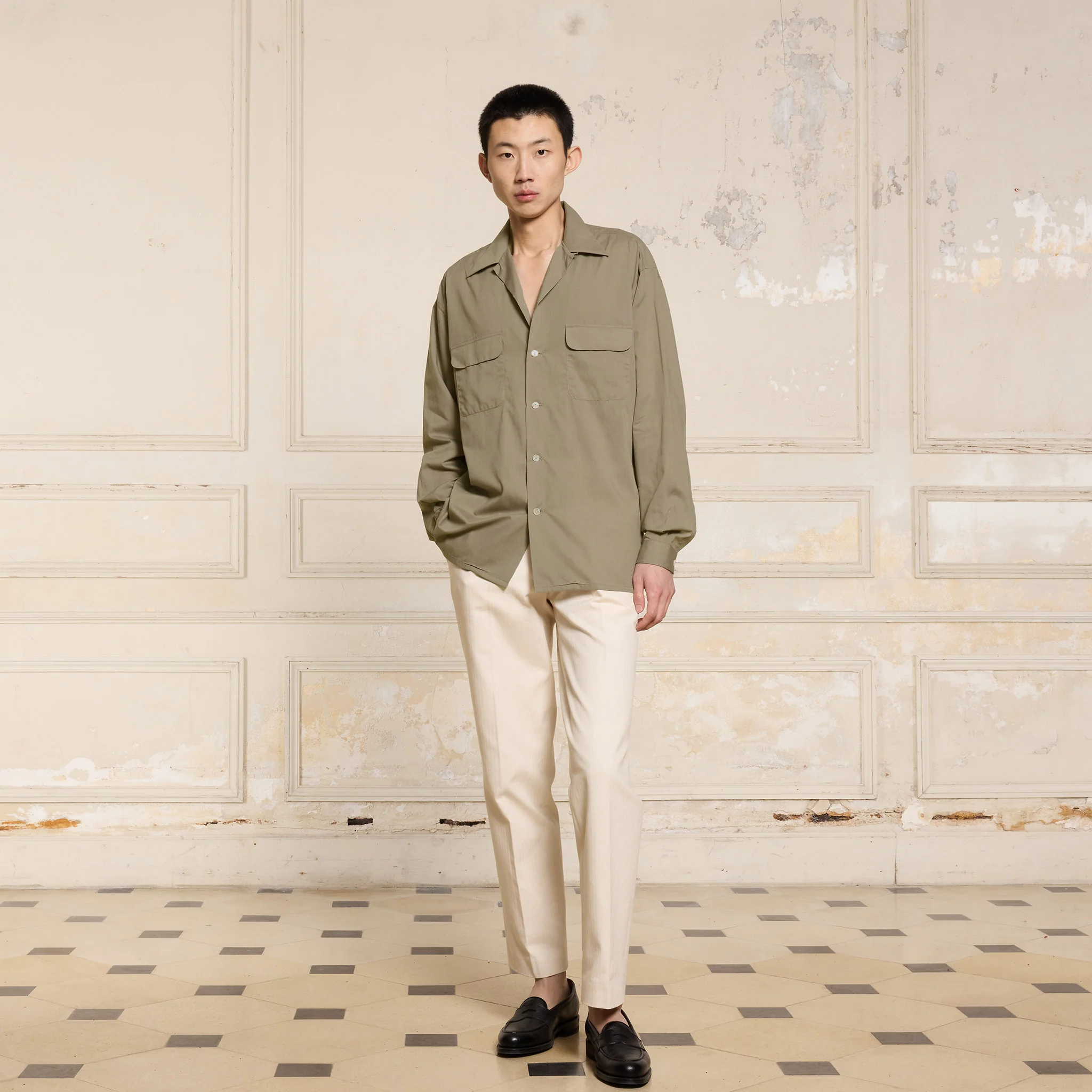 Taupe cotton muslin shirt