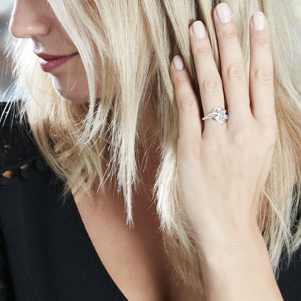 Bague Orchidee Or Blanc Topaze Oxyde De Zirconium