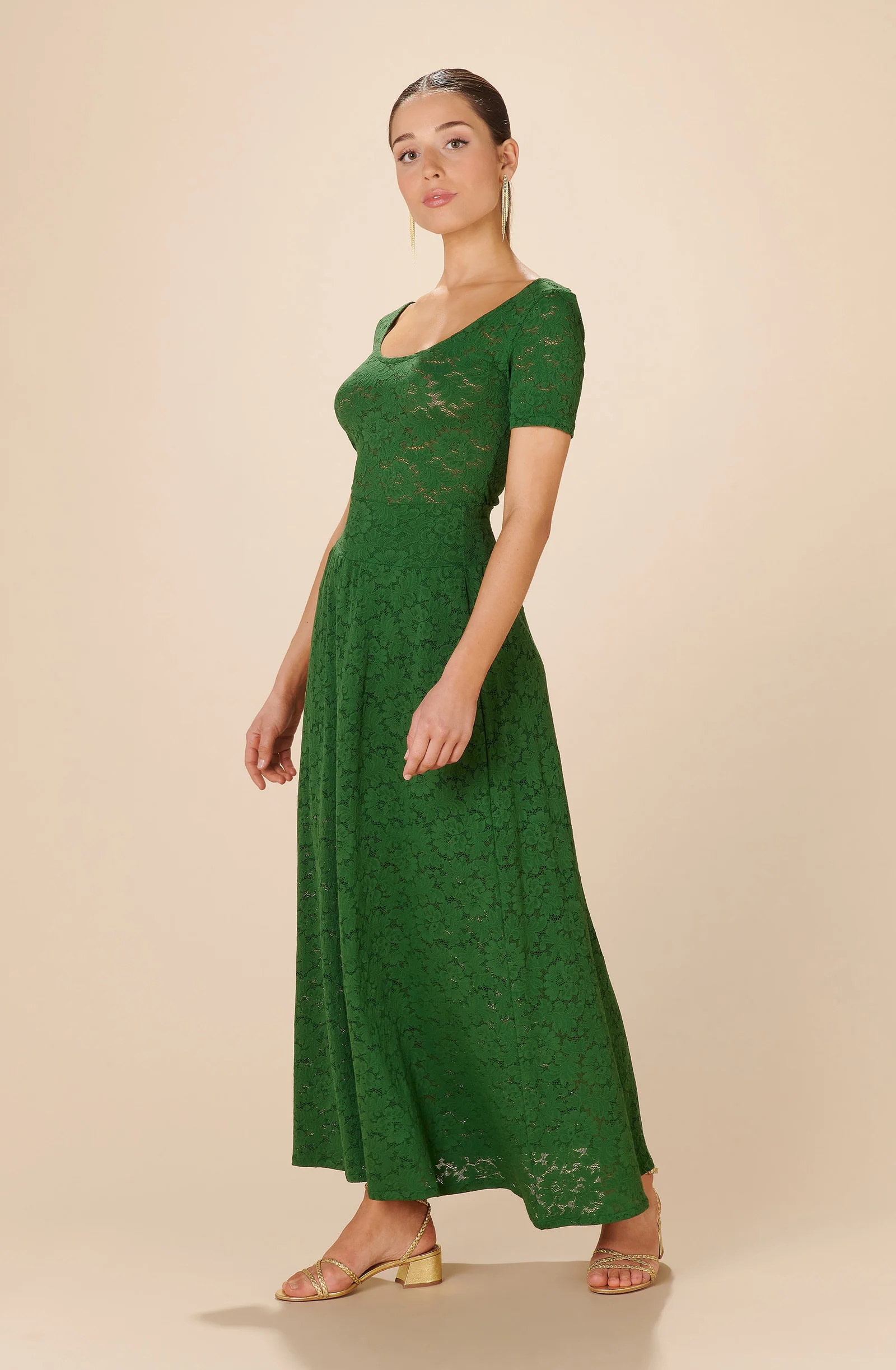 yann Top manches courtes en dentelle vert olive Vert olive