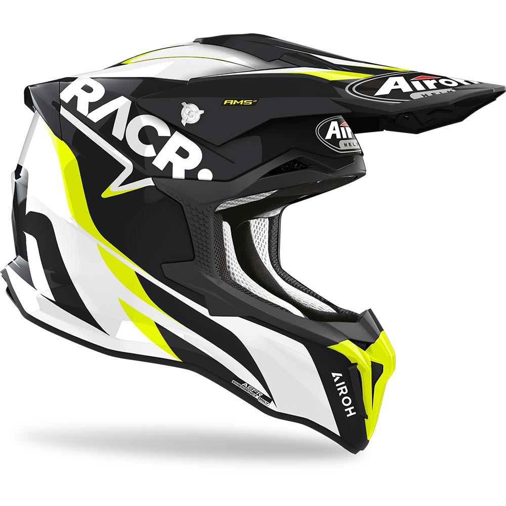 Airoh - Casque Strycker Racr Noir / Blanc / Jaune fluo / Brillant