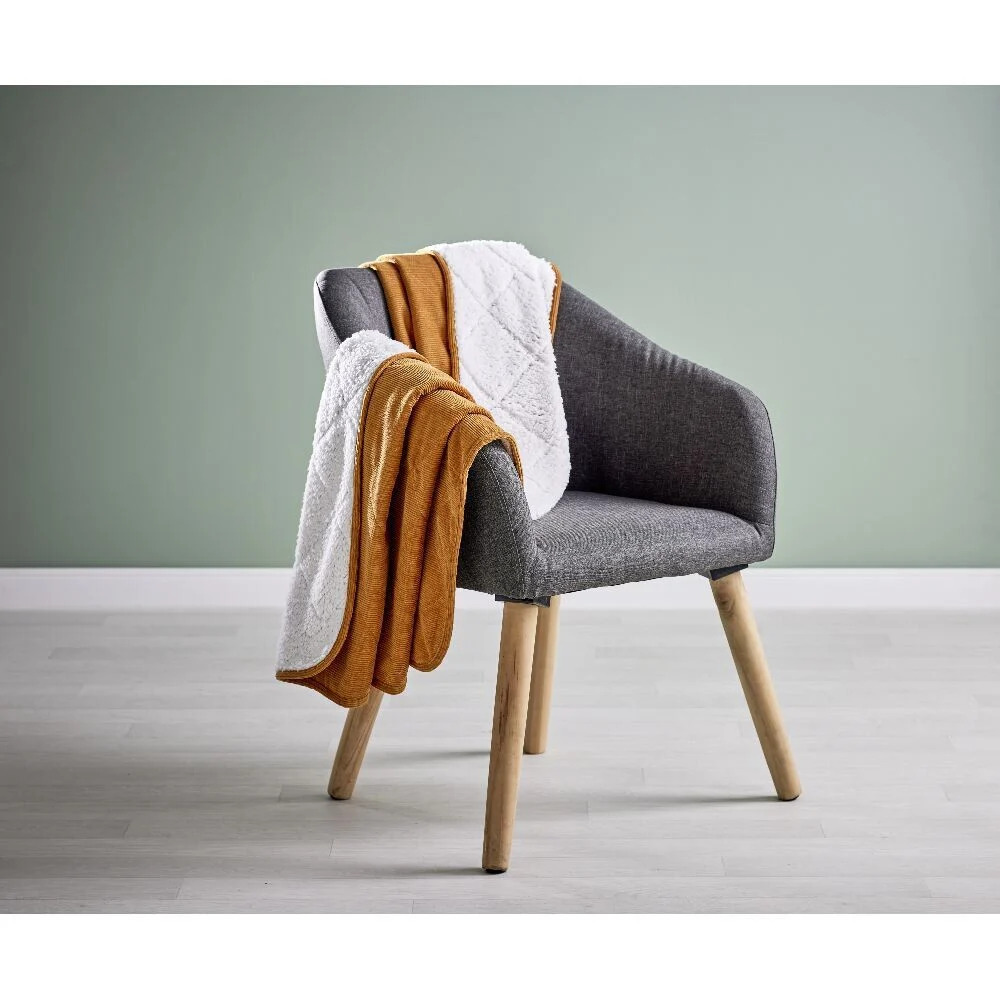 Plaid sherpa et côtelé polyester beige 130x160cm