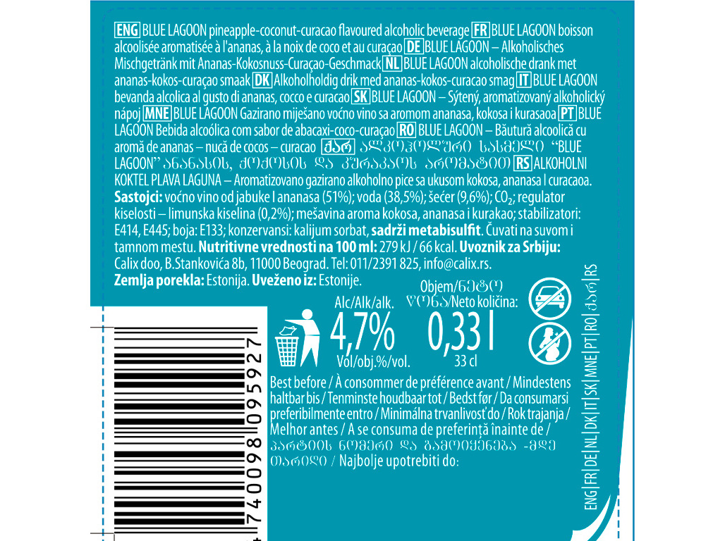 COCKTAIL LE COQ BLUE LAGOON 0.33L