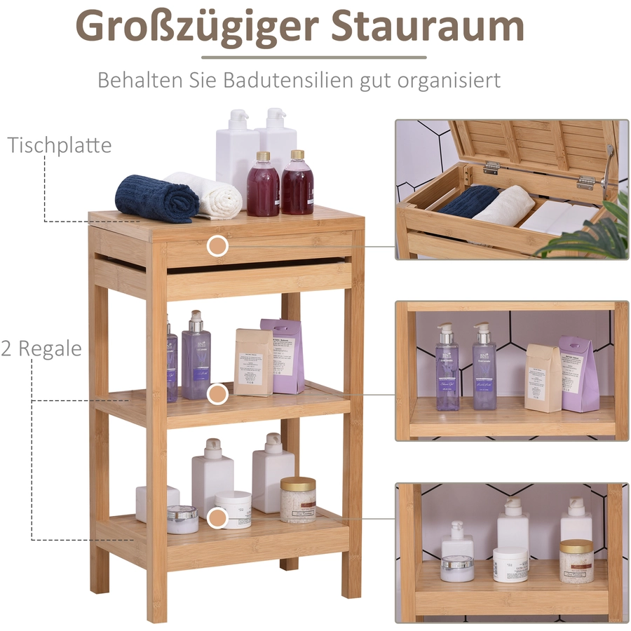 HOMCOM Badezimmerregal mit Klappdeckel natur