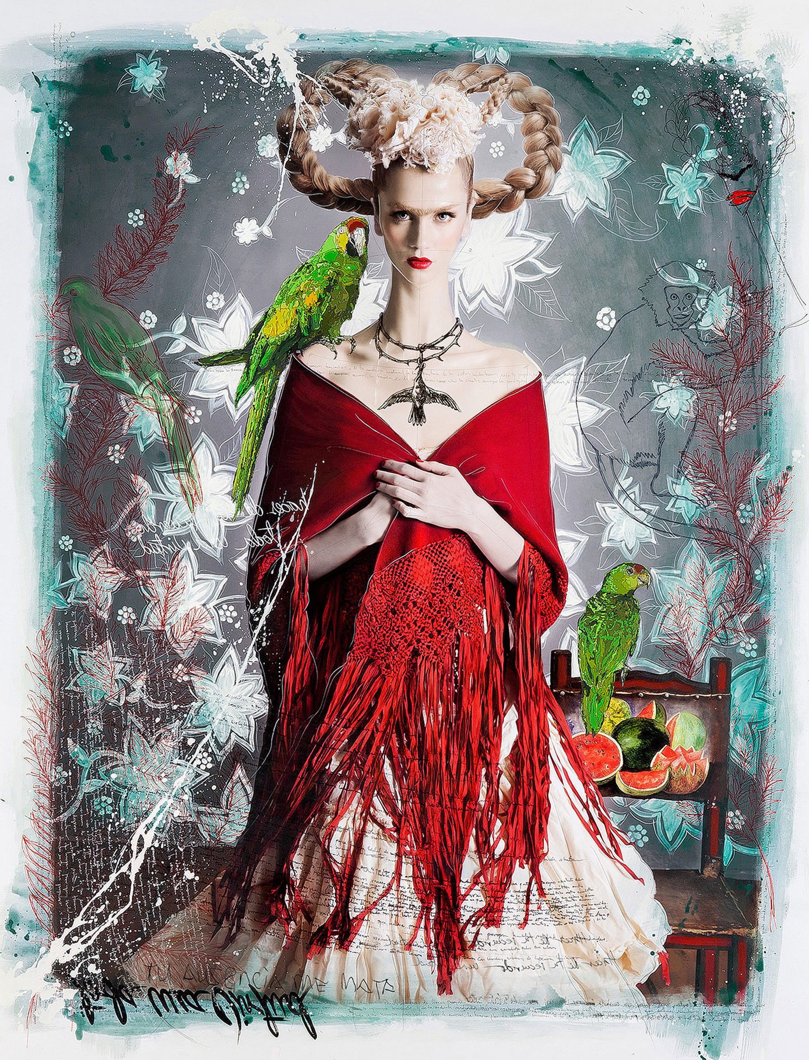 Blonde Frida with Red Shawl by Efren Isaza - Limited Edition. Edition of: 150. Signed.