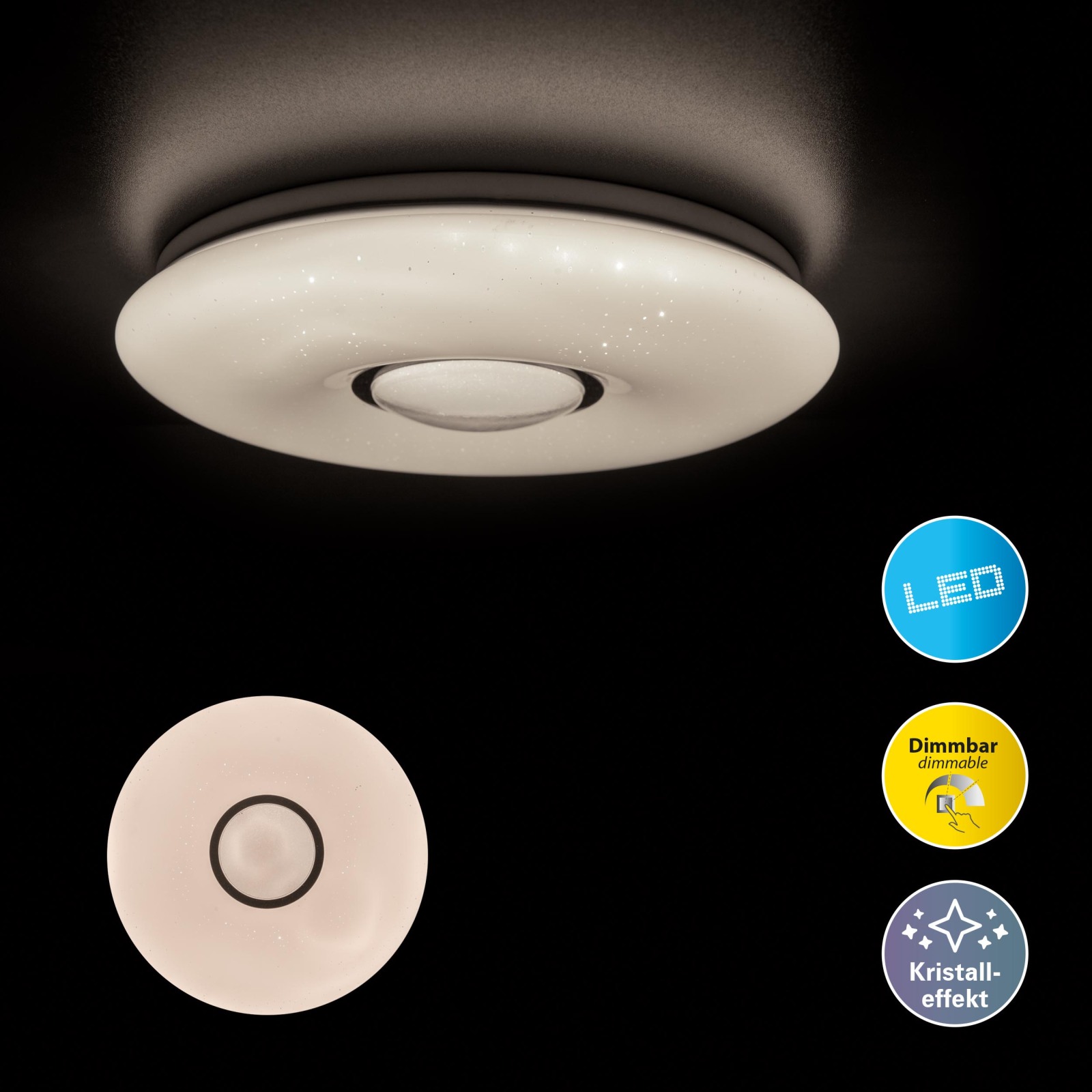 LED-Deckenleuchte PICTON - weiß - mit Kristalleffekt