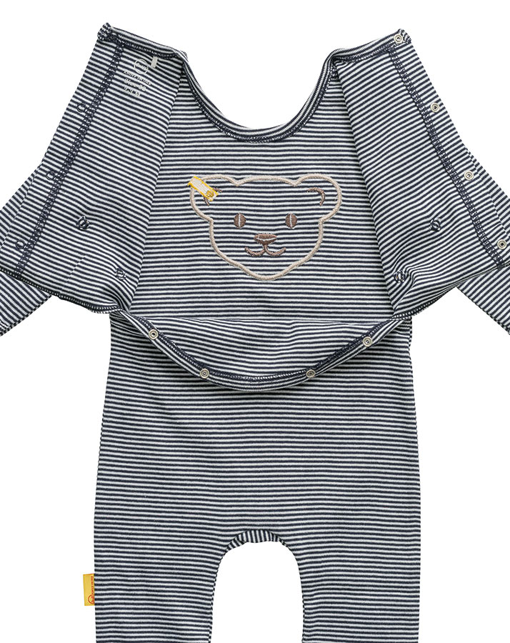 Strampler BASIC mit Fuß geringelt in navy