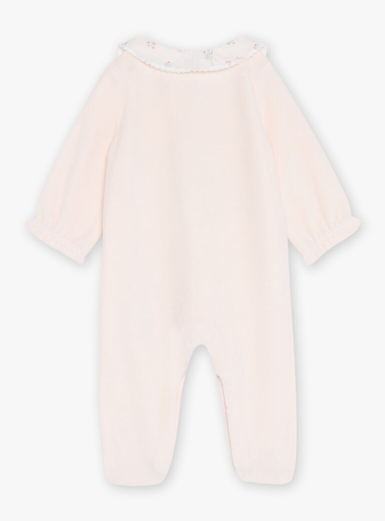 Grenouillère rose en velours dévoré en coton biologique et polyester recyclé