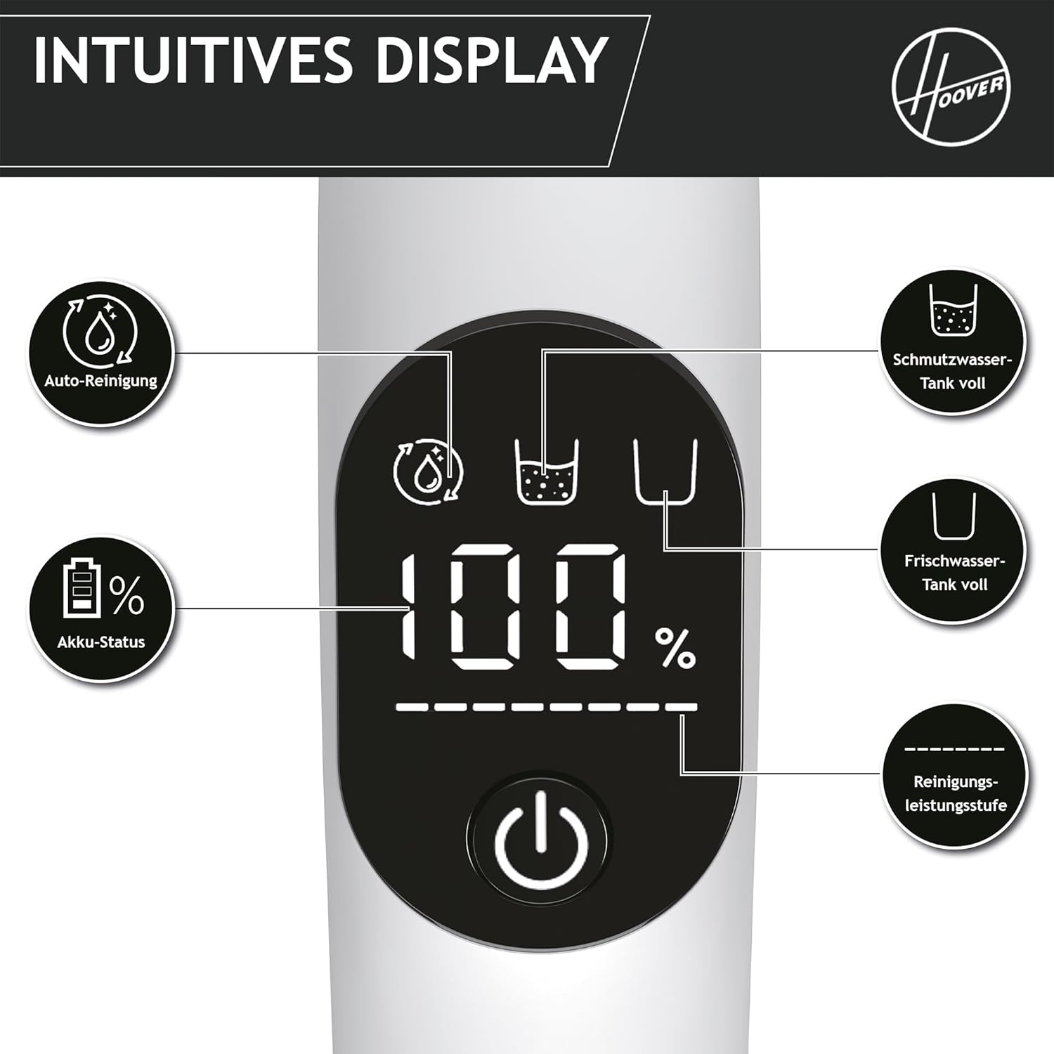 Hoover HW5 kabelloser Nass-Trockensauger und Saugwischer für Hartböden mit Hochleistungsmotor, Doppelwalzen-System, intelligente Schmutzerkennung, Selbstreinigungsfunktion, 230W [HW500]
