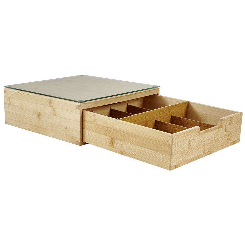 Boîte tiroir à dosettes en bambou et verre