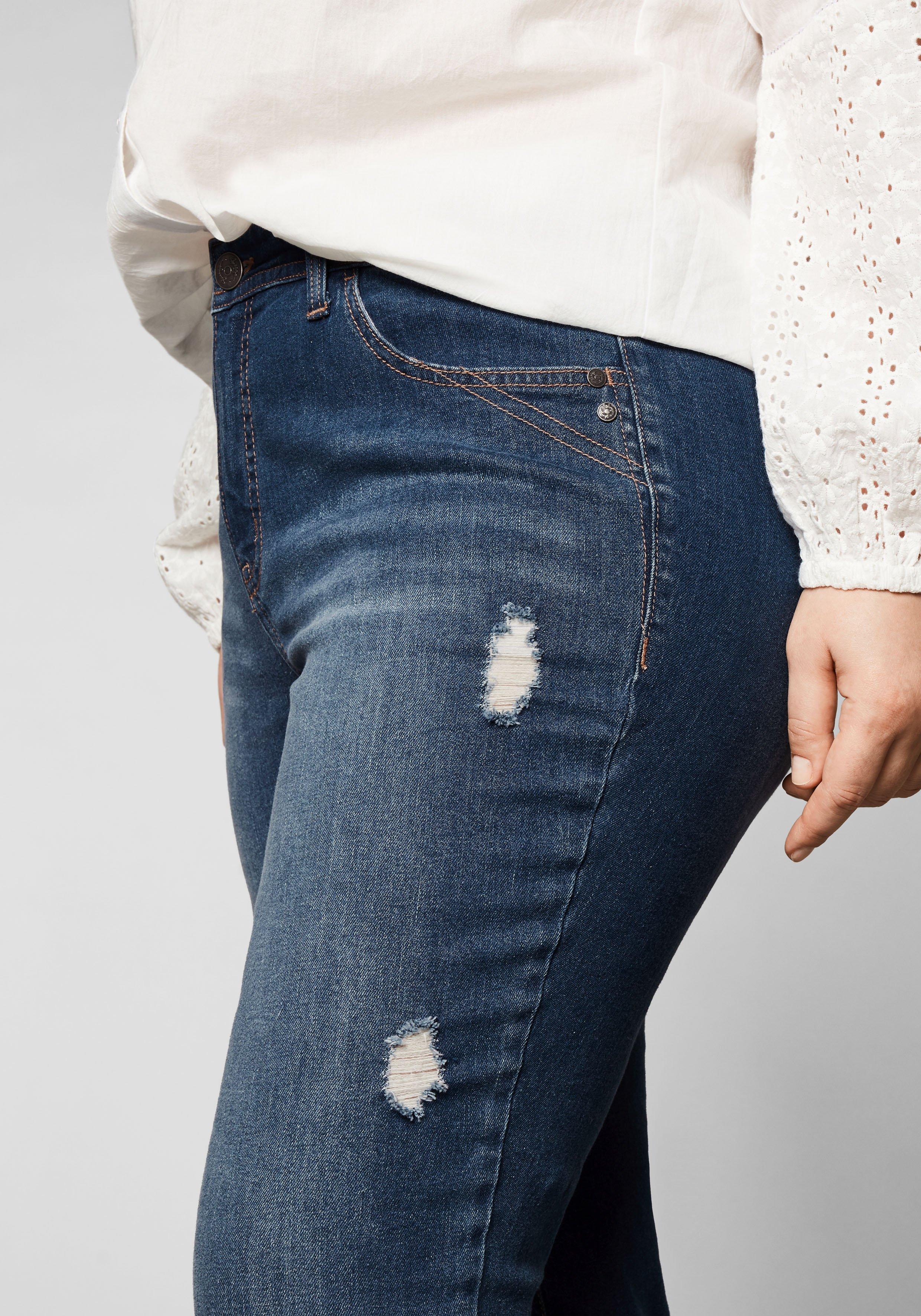 Slim Fit Jeans in 7/8-Länge mit Destroyed-Effekten