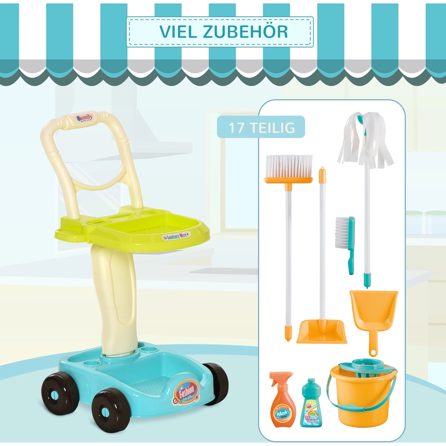 HOMCOM Kinderreinigungsset mit Rollen und passendes Zubehör bunt