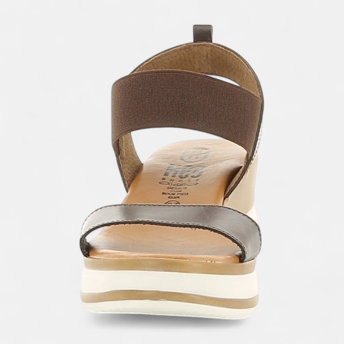 Nu-pieds à talon compensé Femme en cuir marron