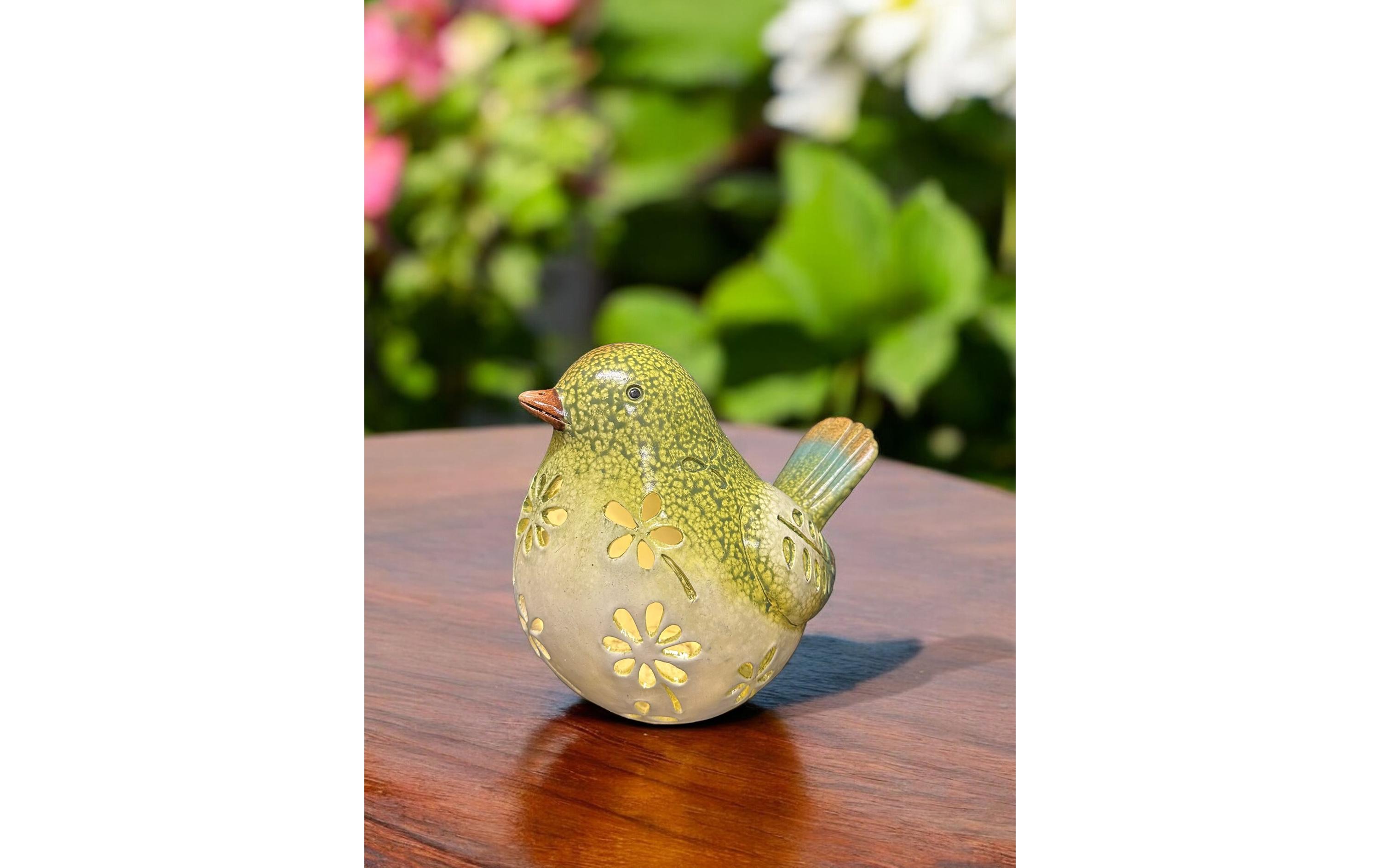 Solar Figur Vogel GrünLED Solar Figur aus Keramik