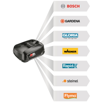 2.5Ah Accu+Lader startset voor het 18V P4A accuplatform van Bosch, Gardena en o.a. Gloria
