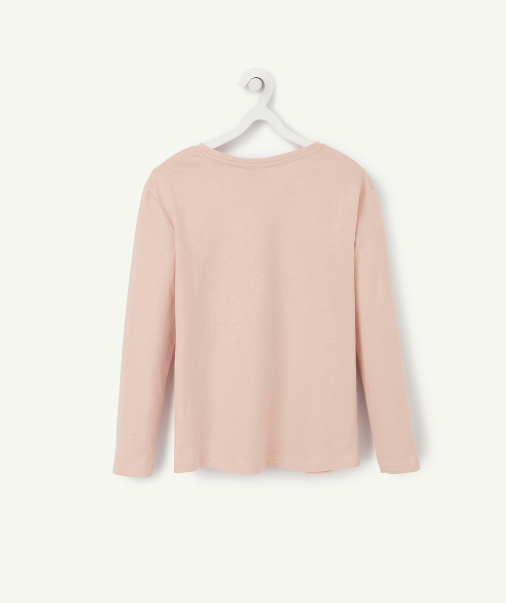 T-SHIRT MANCHES LONGUES FILLE EN COTON ROSE PÂLE