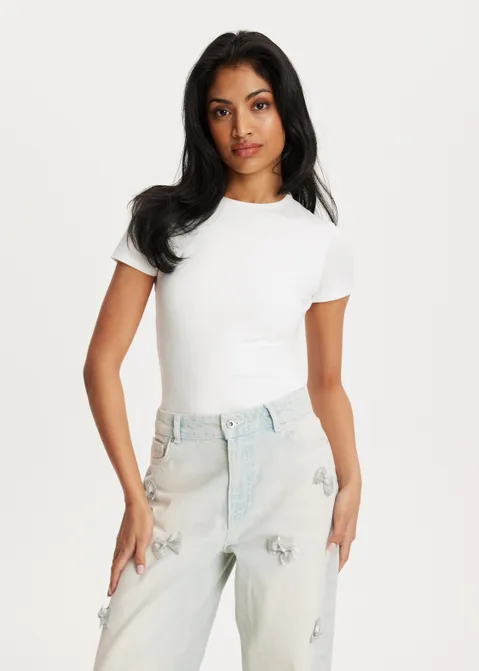T-shirt met cropped model wit (WIT)