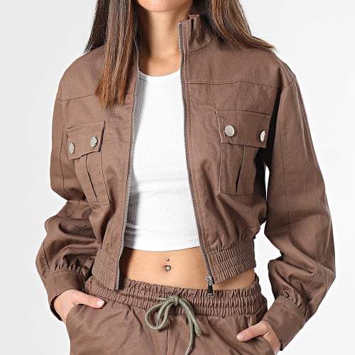 Ensemble Veste Zippée Et Pantalon Cargo Femme Marron