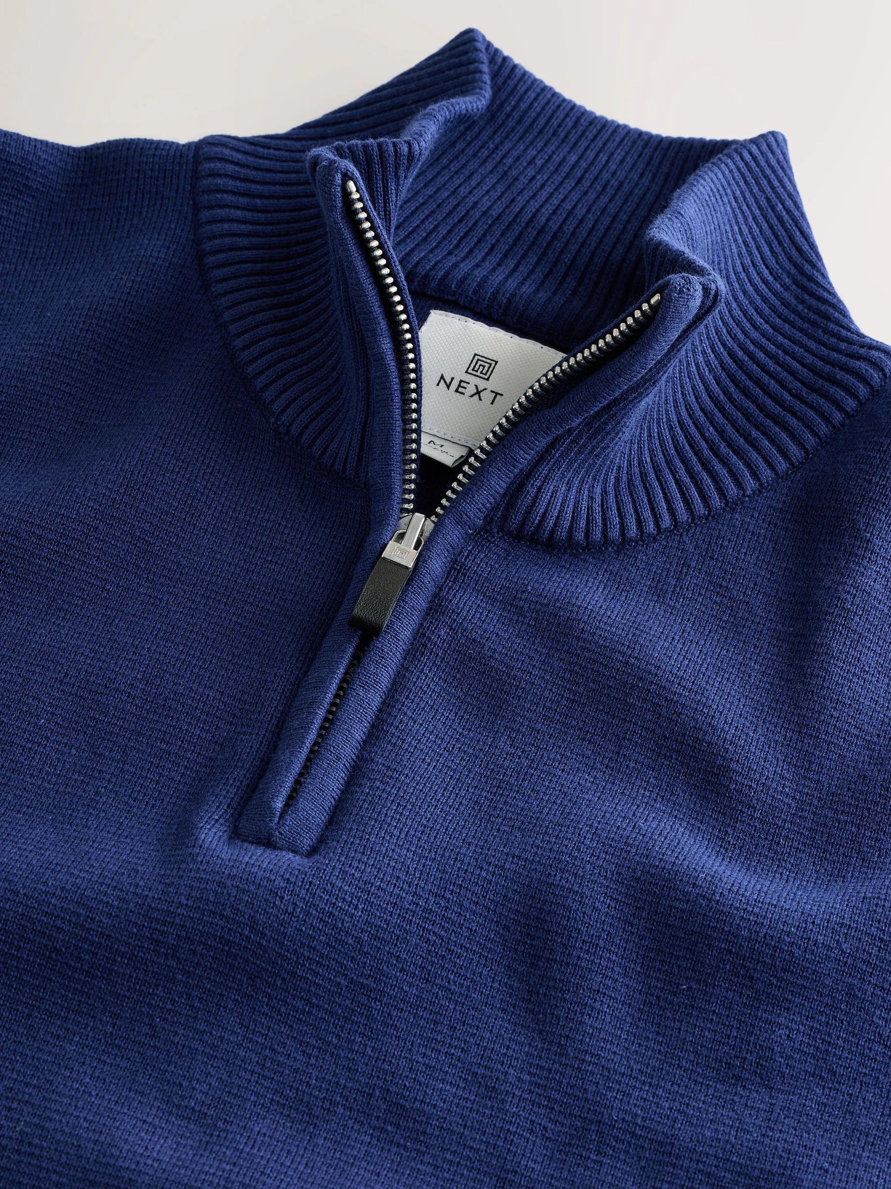 Donkerblauw - Effen - Regular fit 100% katoenen premium trui met korte rits