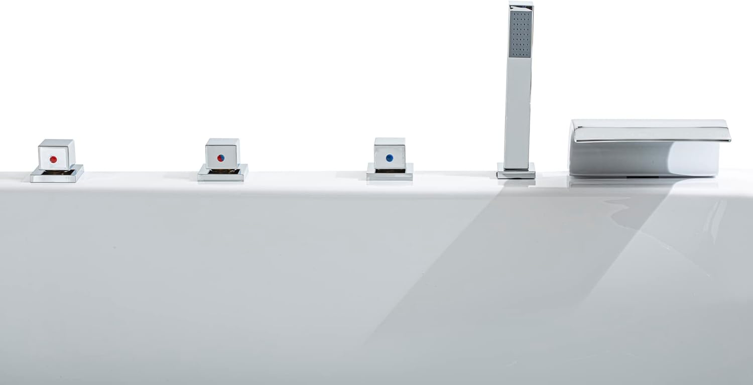 Basic Indoor Whirlpool Badewanne XXL Wave für 2 Personen mit 16 Massagedüsen, Wasserfall, LED-Ambiente