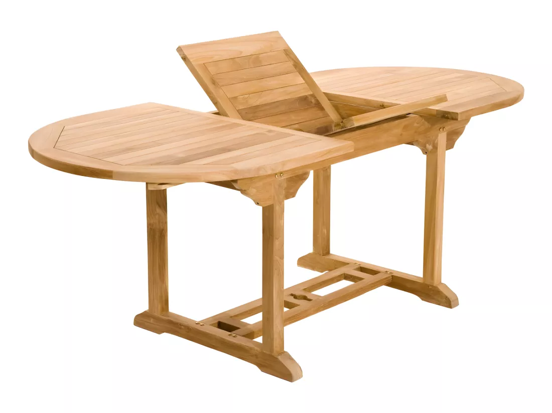 HARRIS - Table de jardin 6/8 personnes - ovale extensible - 150/200*90 cm en bois Teck brut