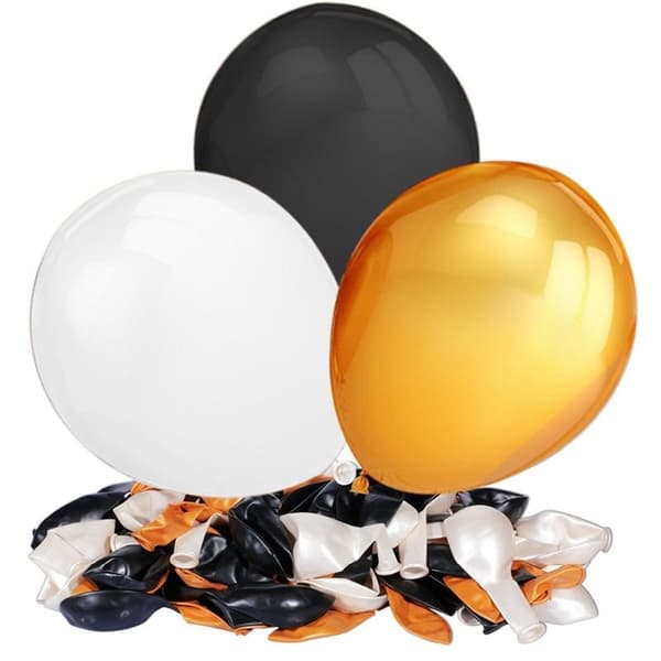 12-Pack Ballonger - Svart, guld & silver - Nyår