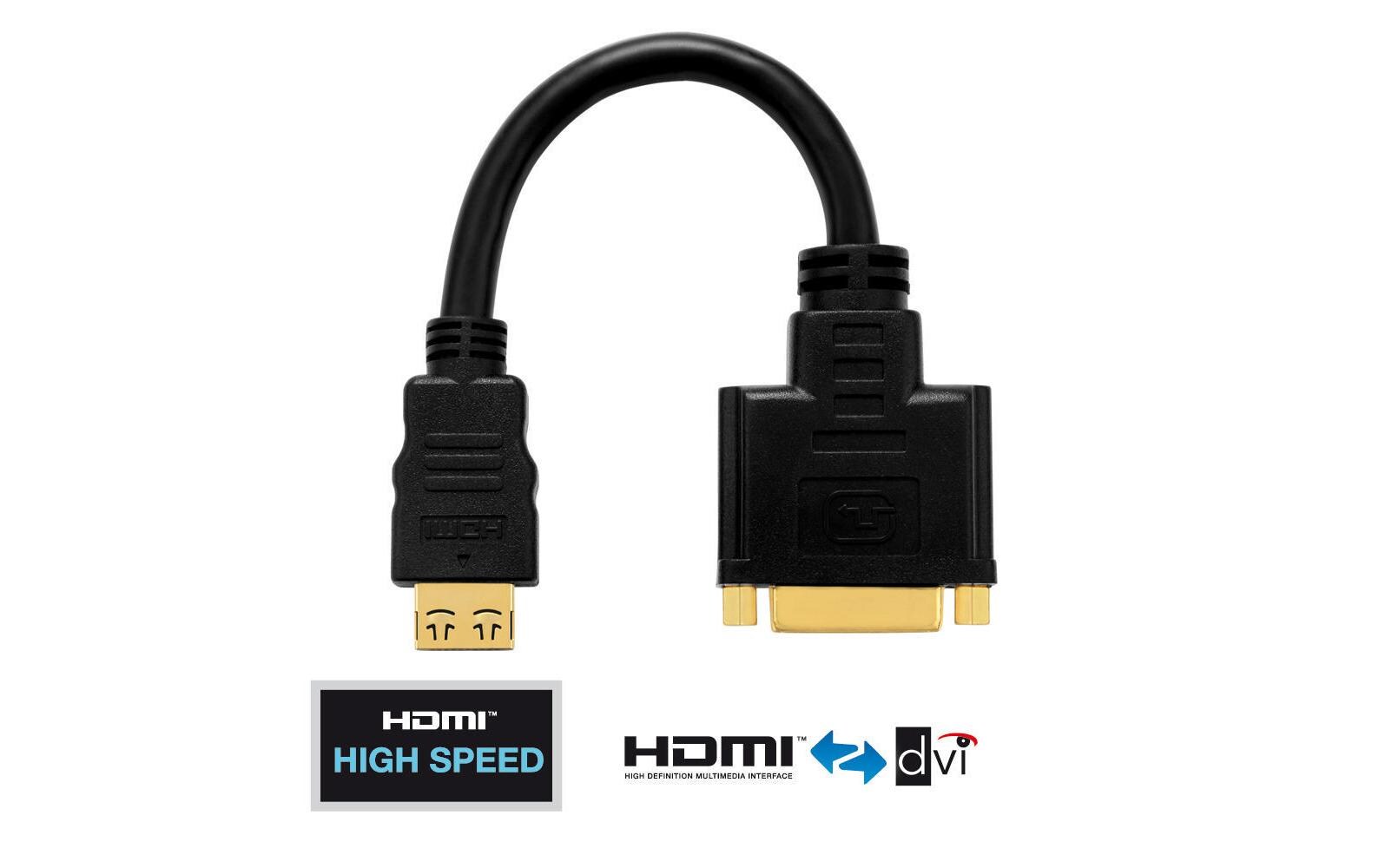 Adapter HDMI - DVI-DHDMI A Stecker auf DVI-D Buchse (24+1), 0,1 Meter Portsaver, schwarz