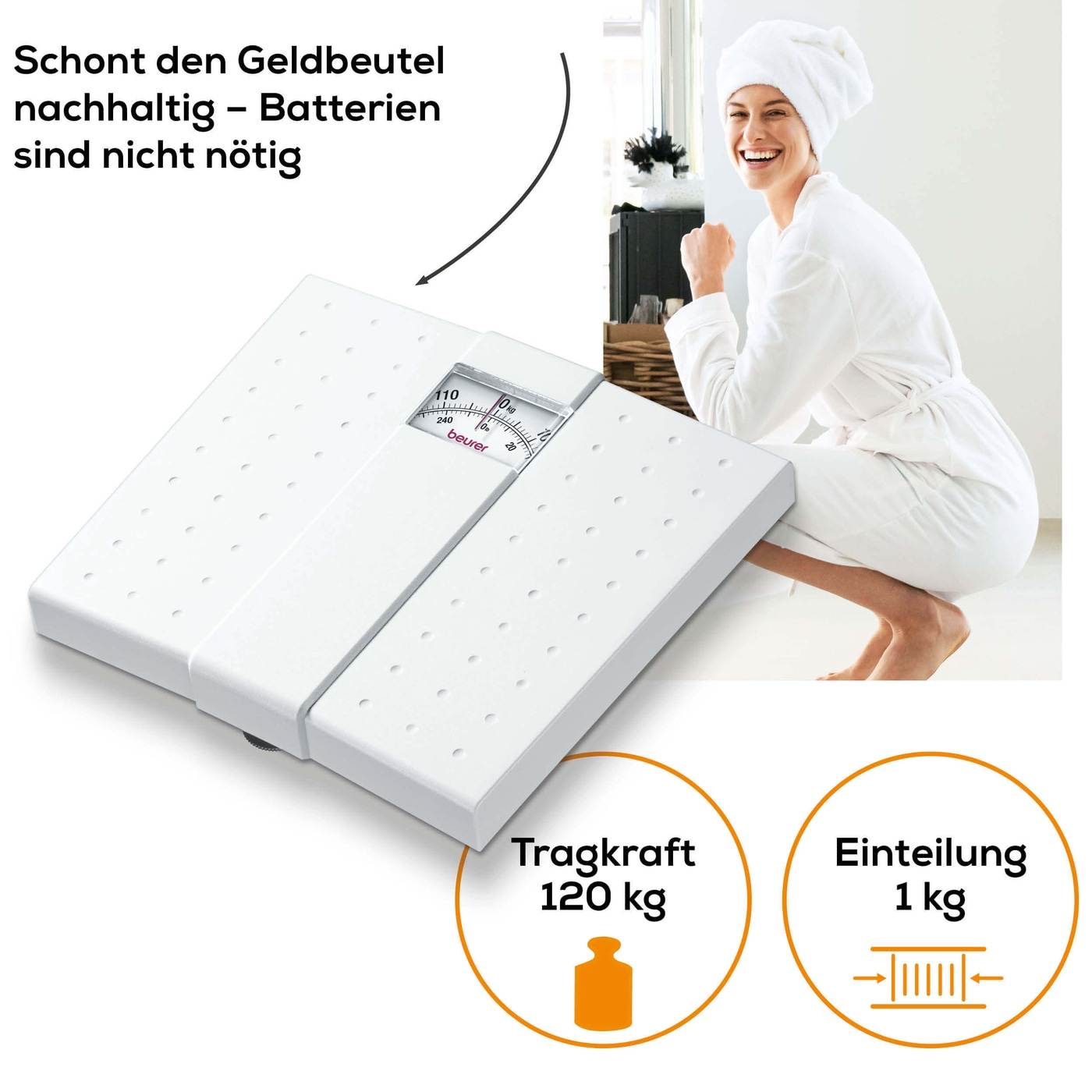 MS 01 Mechanische Personenwaage mit Analoger Gewichtsanzeige (71005) - Weiss