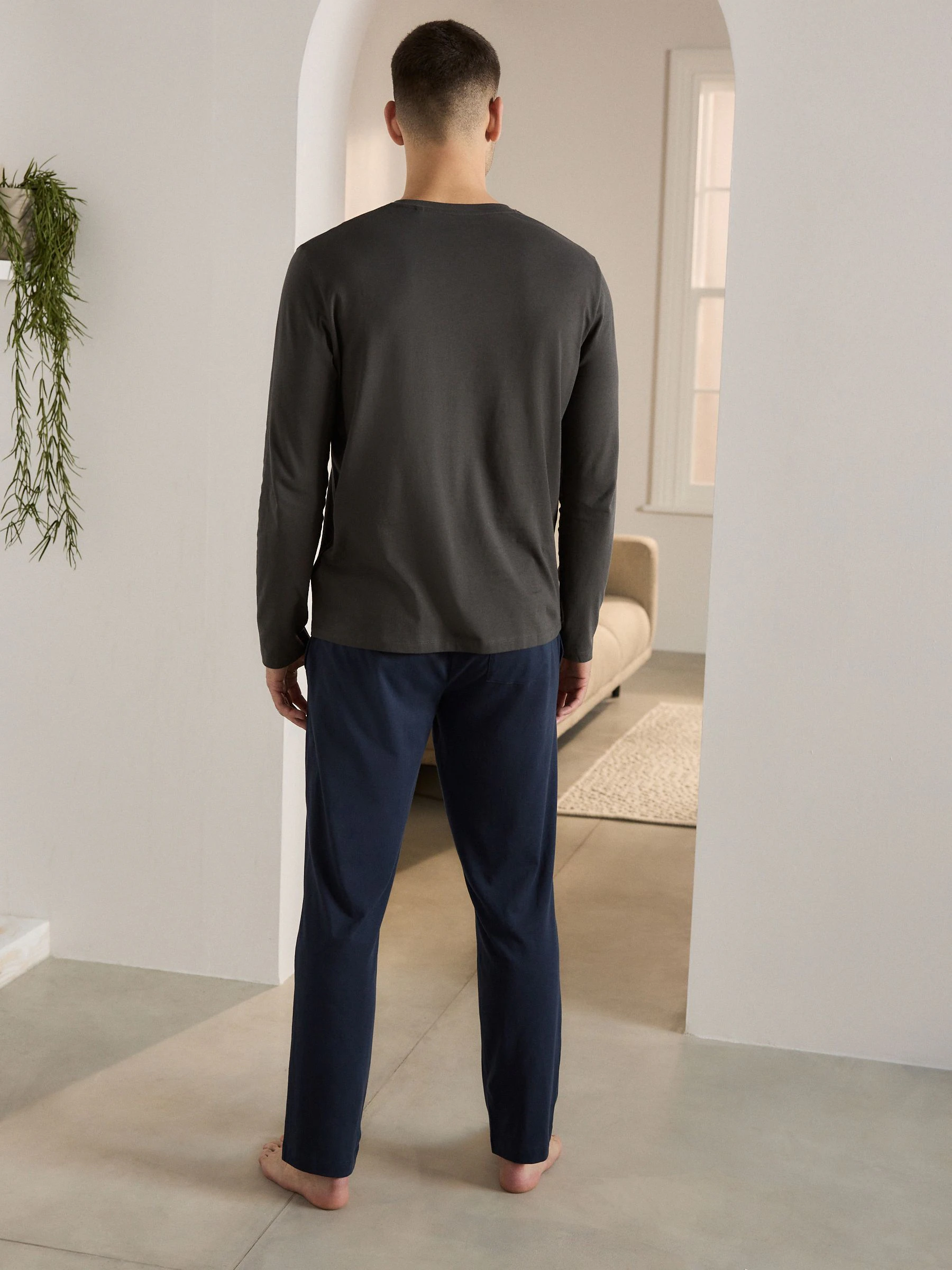 Leisteengrijs/marineblauw - Jersey pyjamaset met lange mouwen