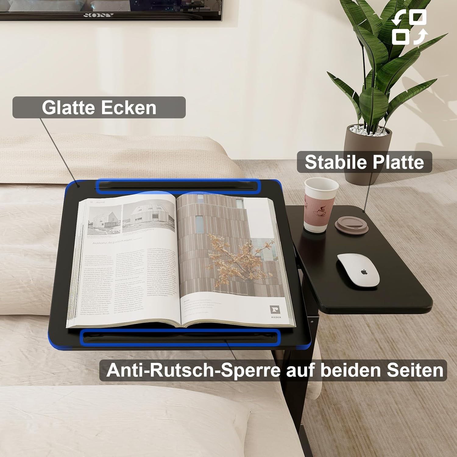 PUNCIA Laptoptisch höhenverstellbar 70-100cm drehbarer Laptopständer mit Rollen mobiles Stehpult Überbett-Tisch ergonomisch Steh-Sitztisch Präsentationswagen für Bett Sofa Büro Office Schwarz