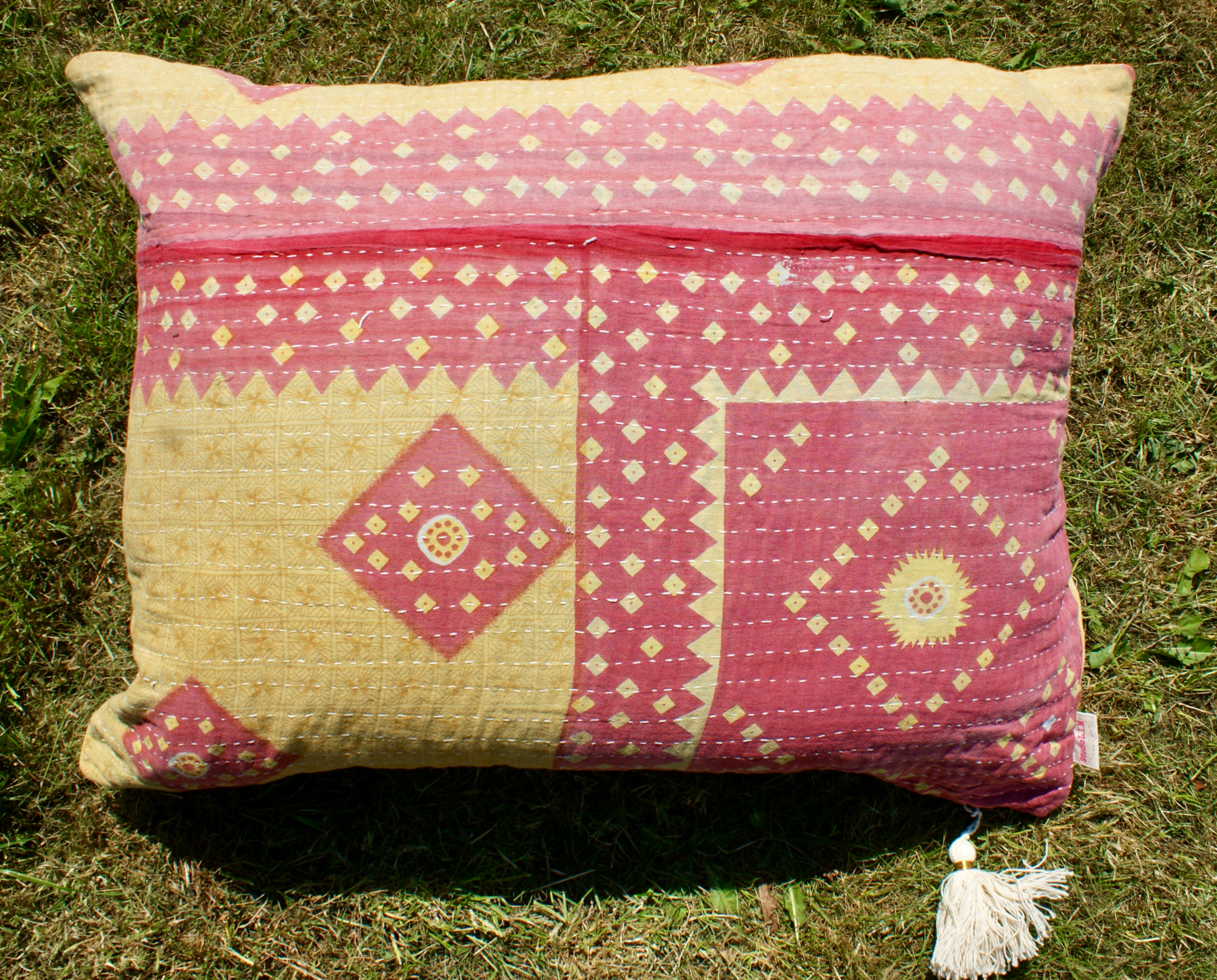 Kussen Kantha vintage 50x70 cm yellow pink