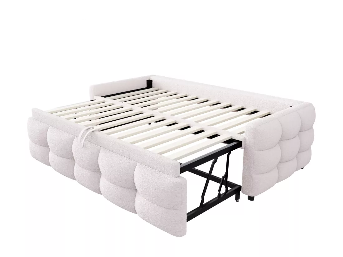 Lit gigogne 90/180x190 cm en velours - avec sommier à lattes - Beige