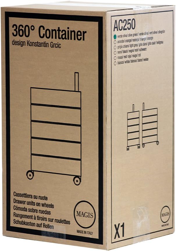 Magis ABS glänzend 360 Grad Büro Container, Metall Plastik, schwarz, 5 Drawers