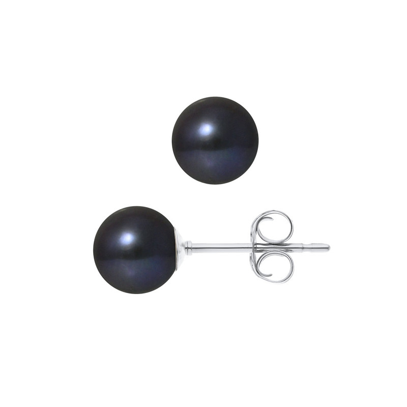 Boucles d'Oreilles Perle de Culture d'eau douce noires et or Blanc 375/1000