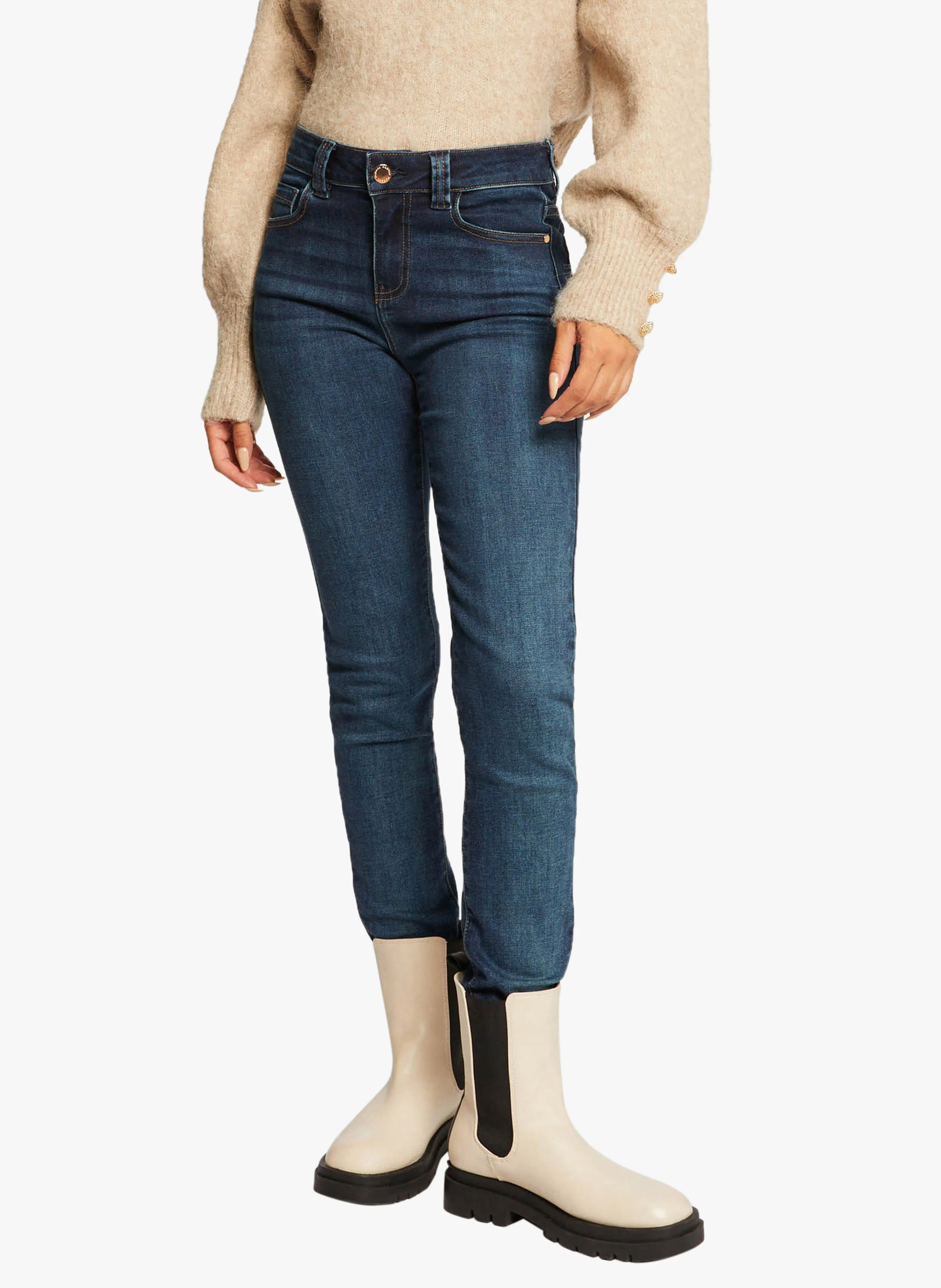 POMS - Jeans slim taille haute délavé| Bleu