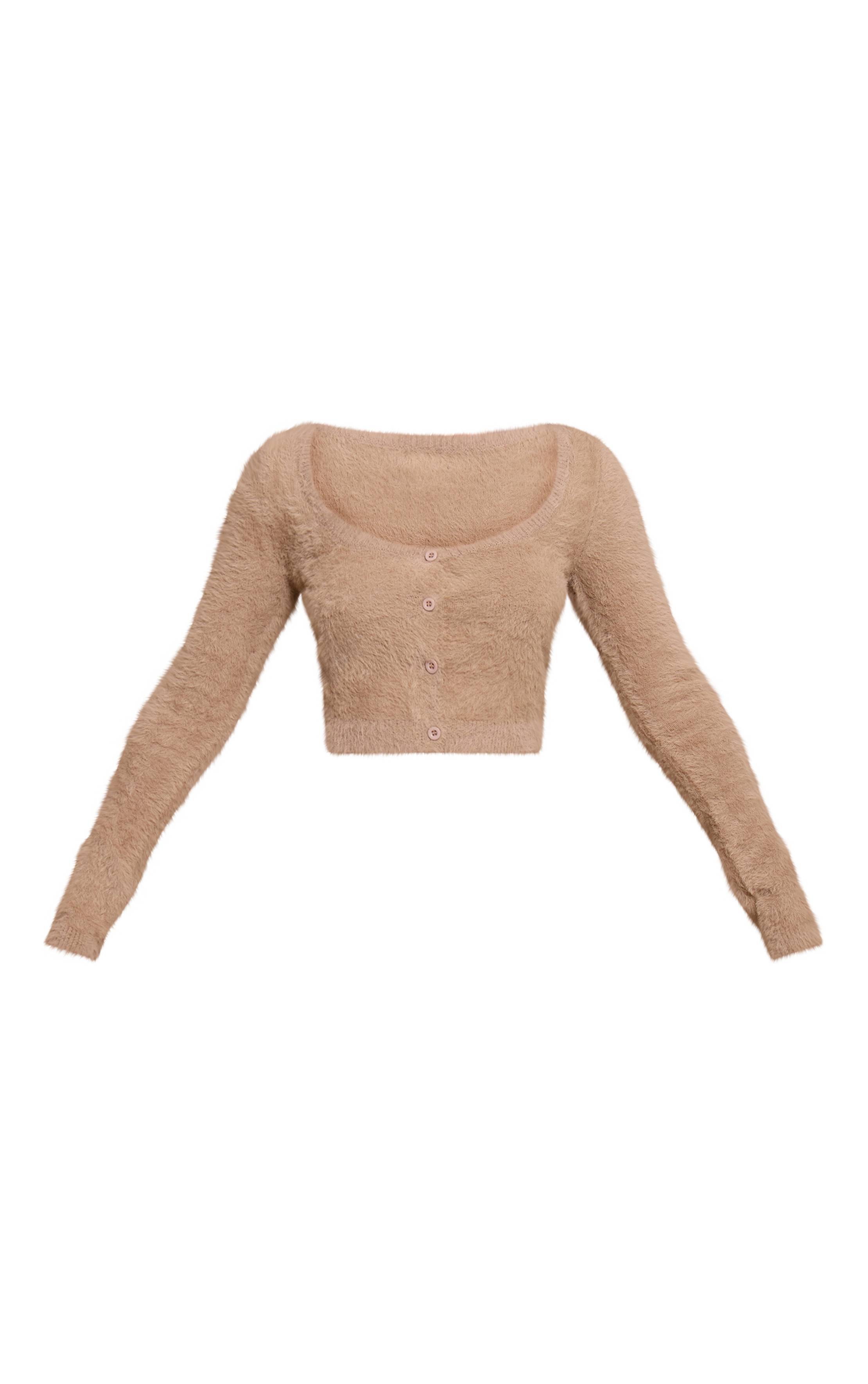Beige Cardigan Boutonné Duveteux Petite Taille