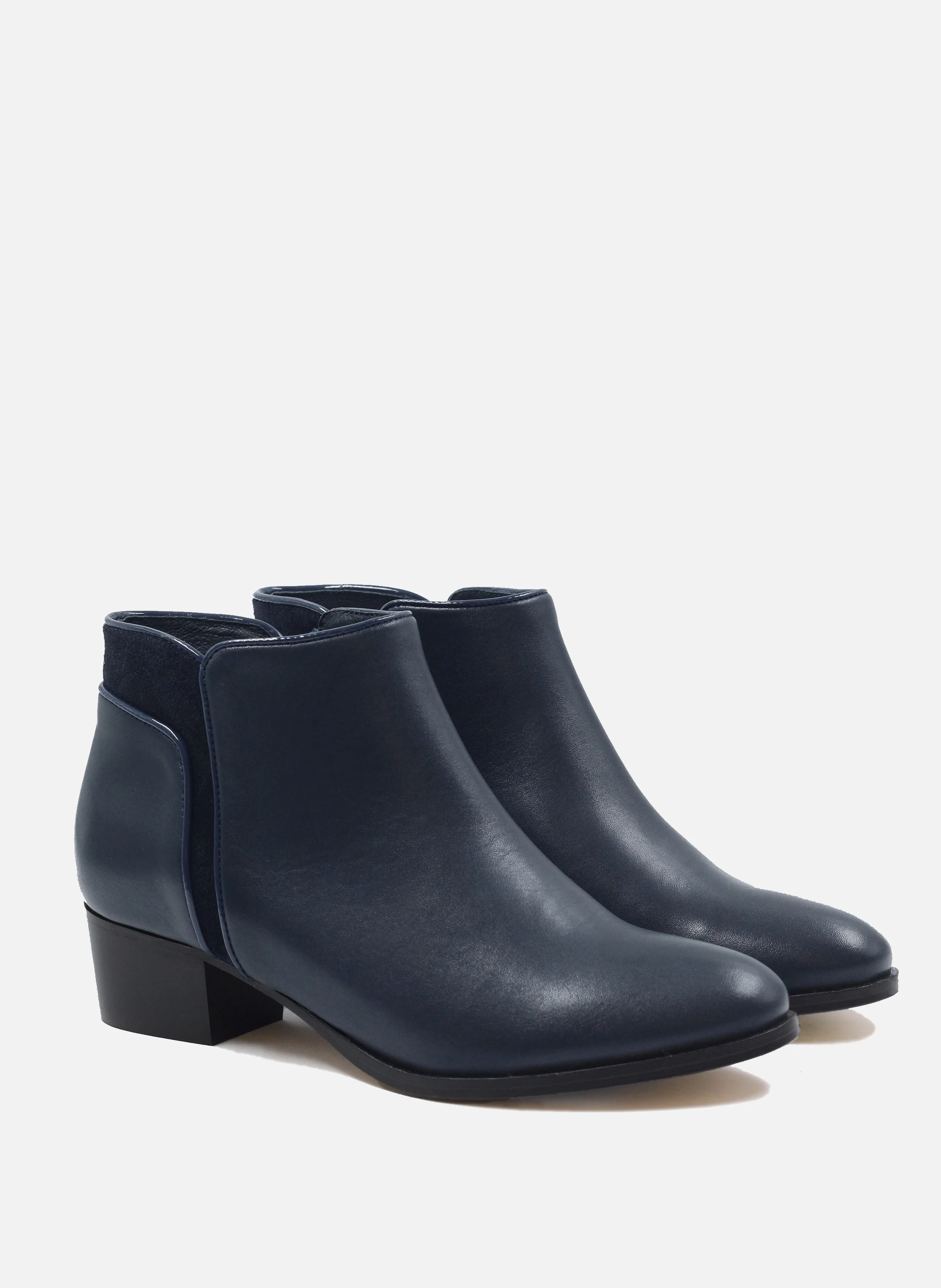 Bottine moyen talon cuir lisse | Bleu