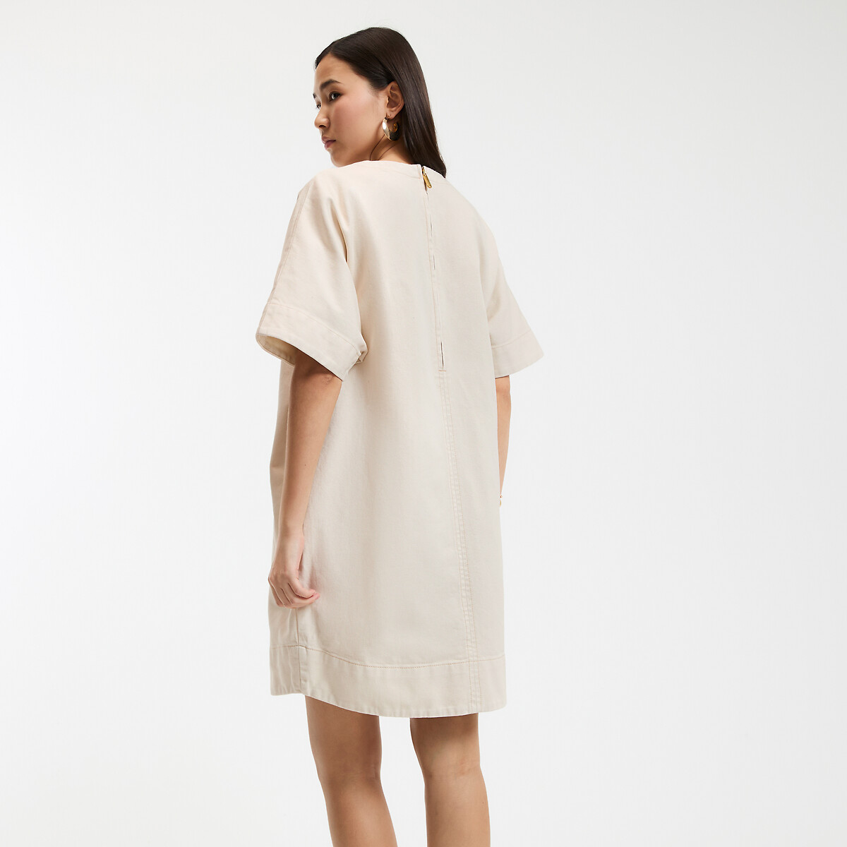 COLEÇÕES LA REDOUTE<br>Vestido evasê, jeans, mangas curtas
