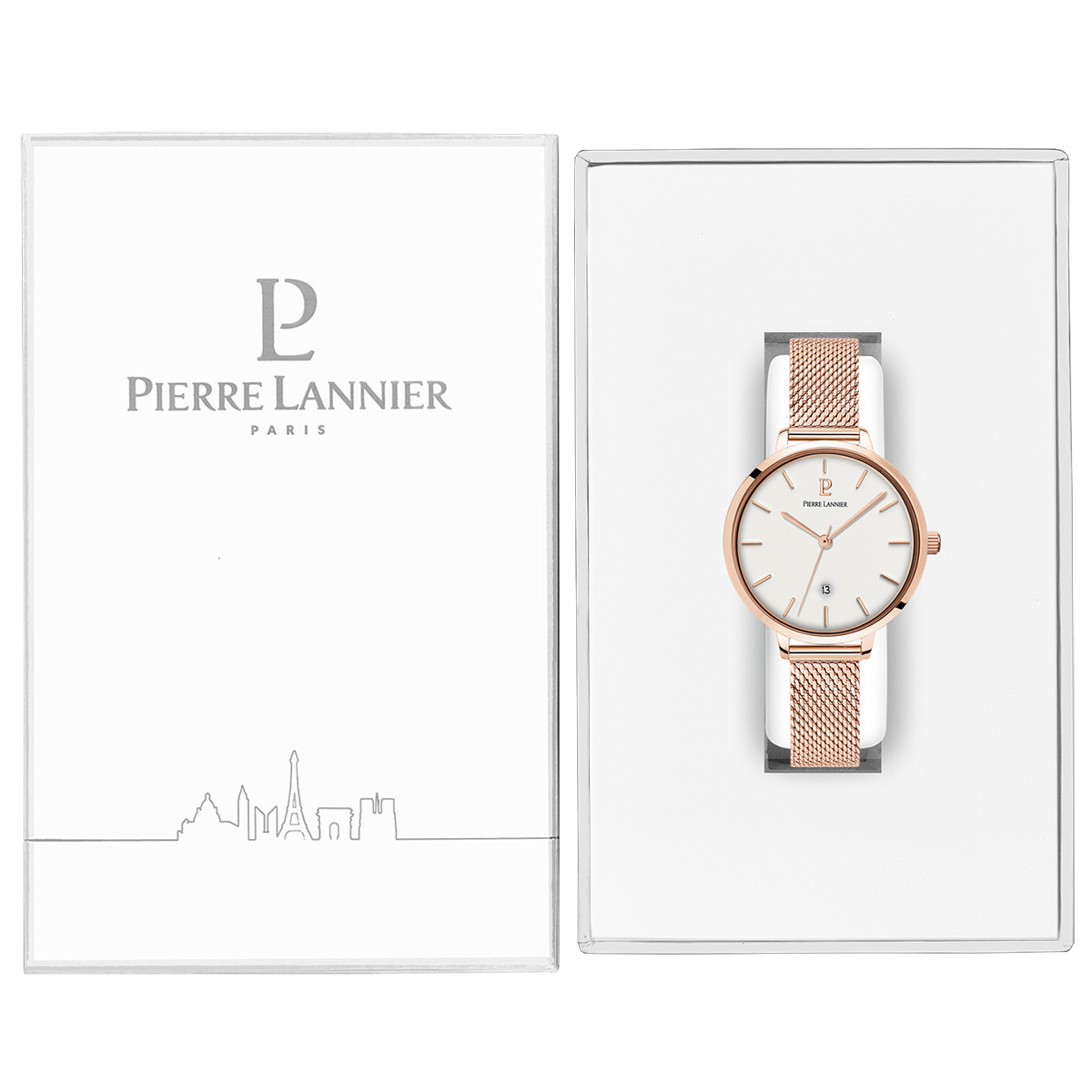 Montre Pierre Lannier femme acier doré rose bracelet maille milanaise