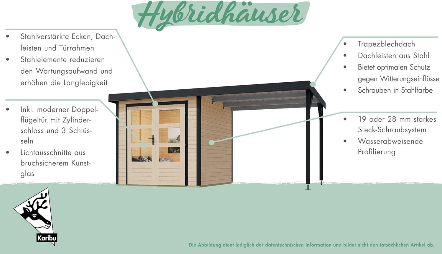 Karibu Gartenhaus Hollywood aus Metall + Holz, in 2 Größen und 3 Farben, optional mit Anbaudach (anthrazit, XL - mit Anbaudach)
