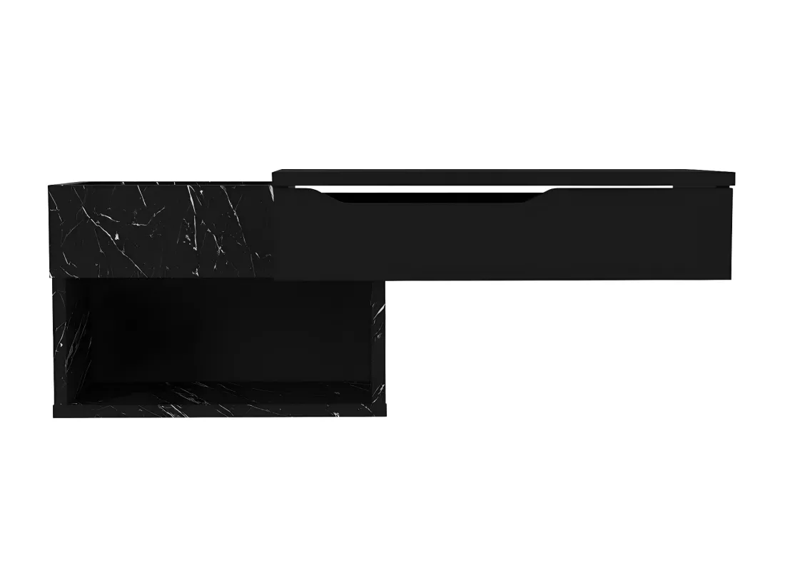 Console suspendue avec 1 tiroir et 2 niches - Effet marbre noir - DAREKA